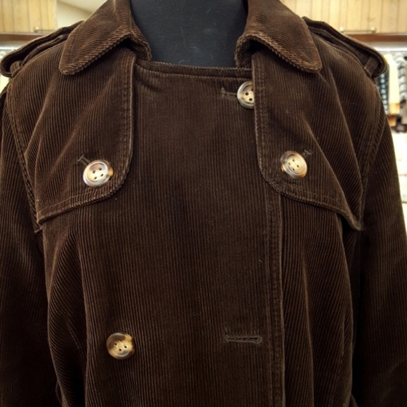 L.L. Bean Brown Corduroy Belted Trench Coat - Picture 5 of 7
